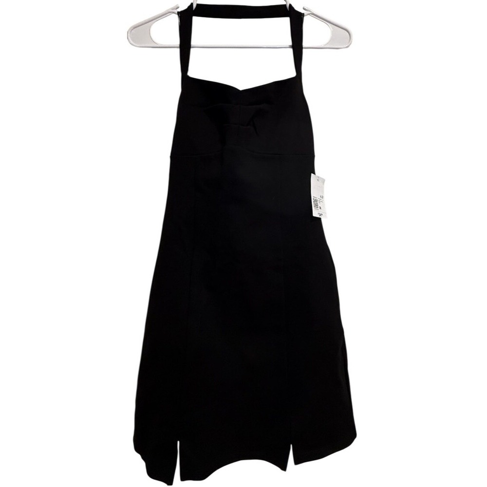 Forever 21 Black Open Back Halter Mini Dress Neck Sheath Slits Formal Party Sz M